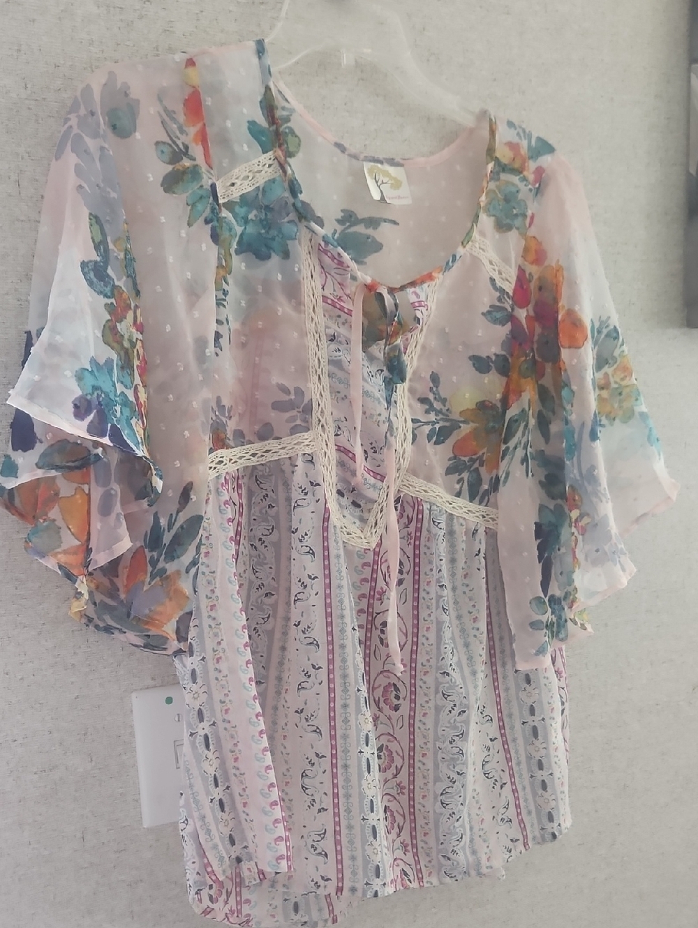 fig and flower Sheer Floral Tunic in Pink and Teal